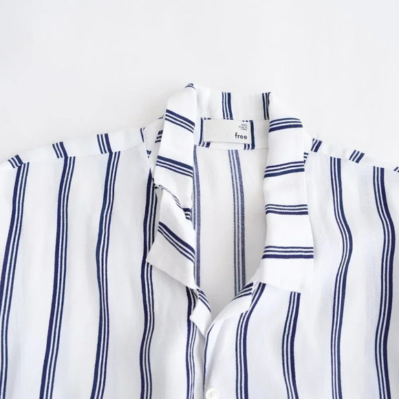 Aritzia Wilfred Free Navy & White Stripe Cropped Tie Blouse Sailor Shirt XXS - Picture 9 of 12